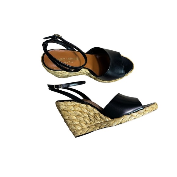 SAINT LAURENT - NIB Paloma Sandals Black Wedge Sandals Sz 36 1/2 - Picture 3 of 14